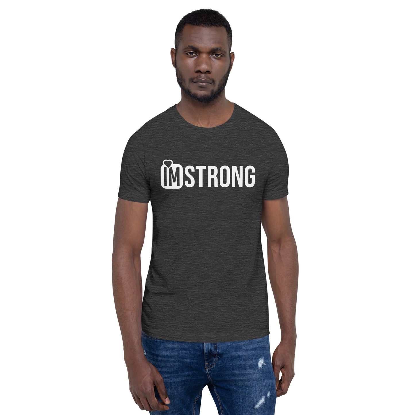 IM STRONG white on white Unisex t-shirt