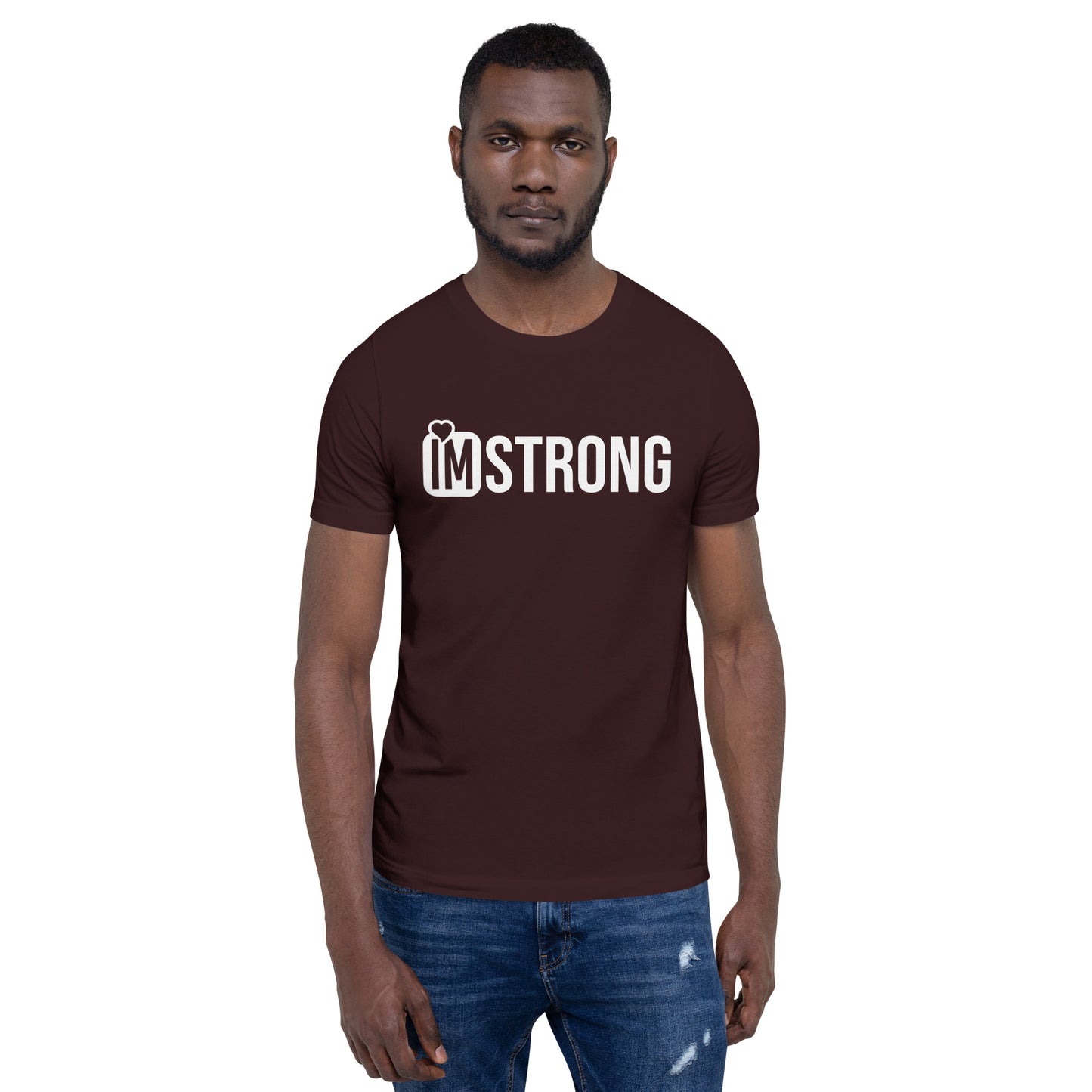 IM STRONG white on white Unisex t-shirt